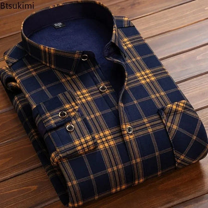 2024 Men's Flannel Plaid Winter Dress Shirt