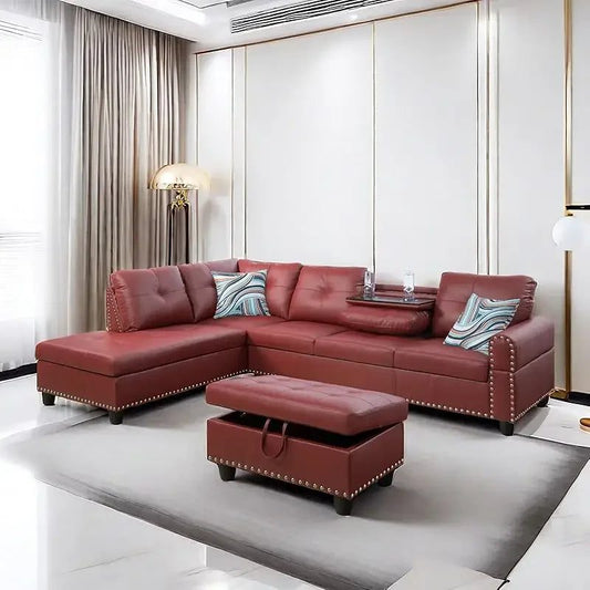 Modern L-Shaped Sofa with Ottoman for Living Room