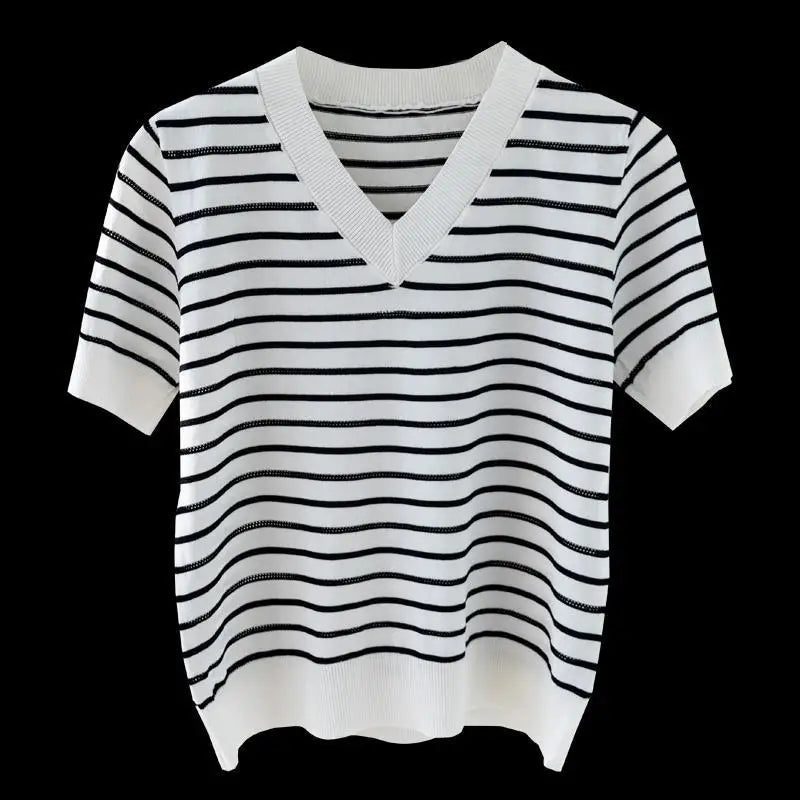Summer V-Neck Striped T-Shirt for Women