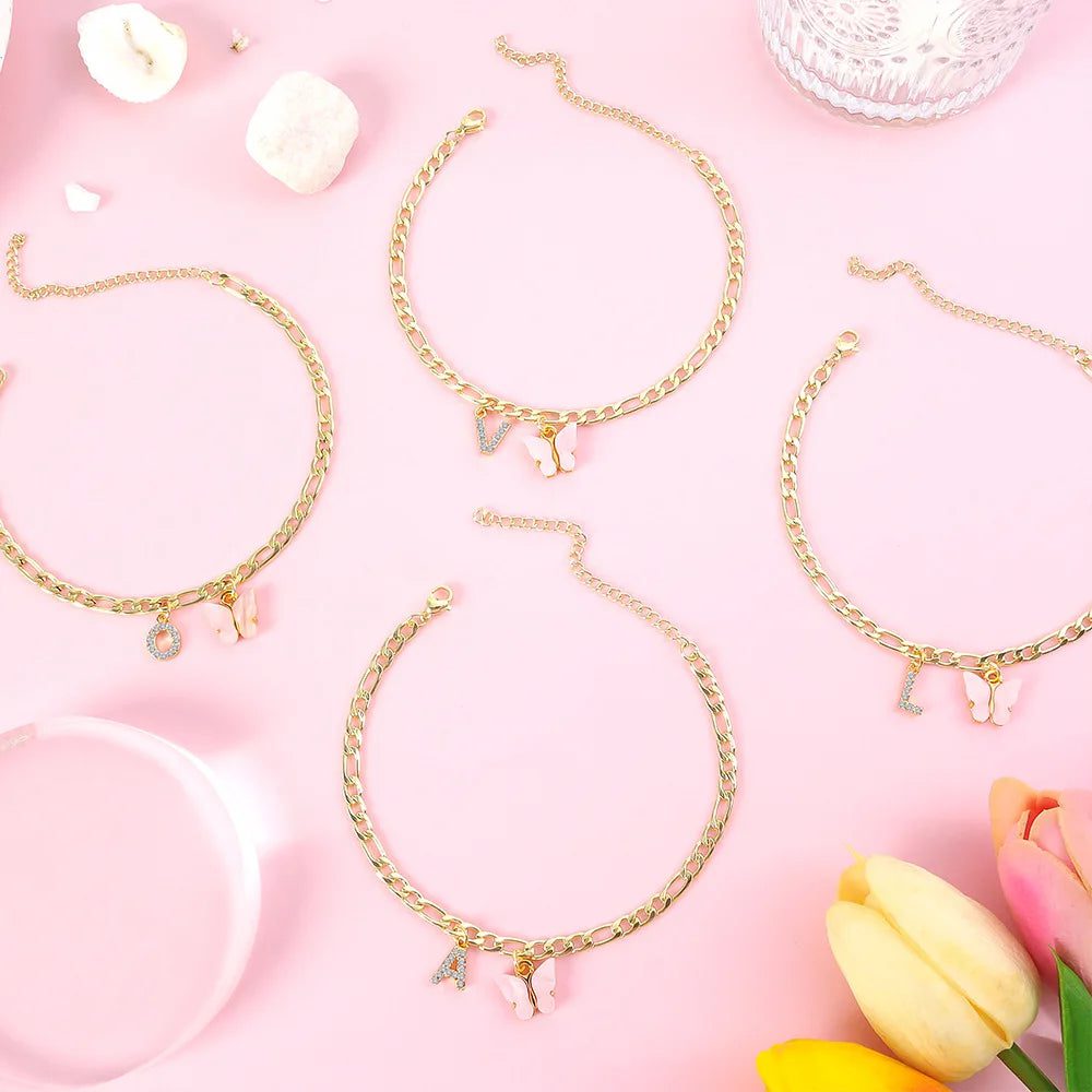 Waterproof Initial Letter Anklets for Women