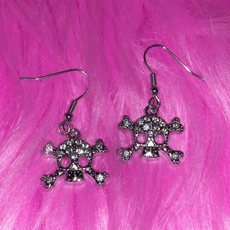 Y2K Crystal Skull Drop Earrings Vintage