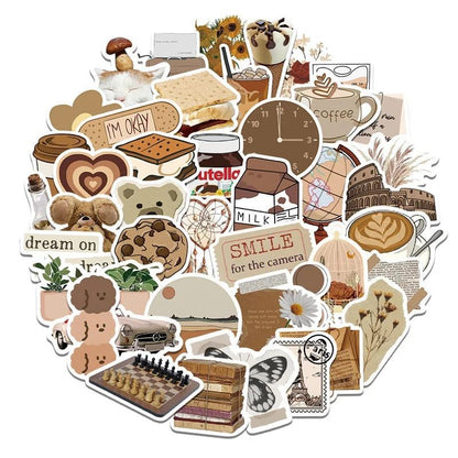 Vintage Brown Aesthetic Stickers for Stationery
