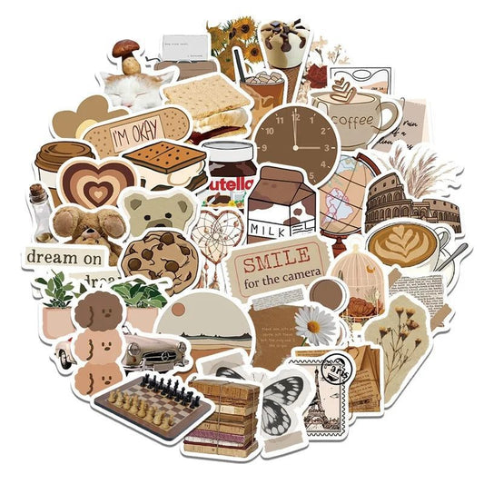 Vintage Brown Aesthetic Stickers for Stationery