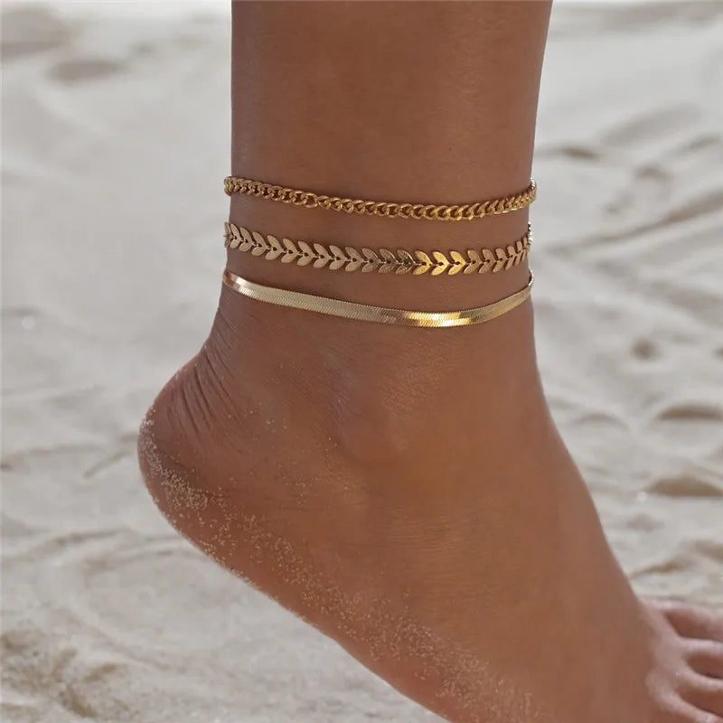 Waterproof Double-Layer Gold Anklets for Women