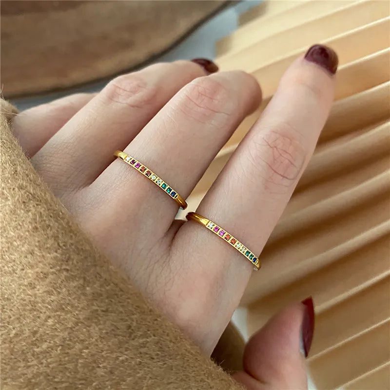 Waterproof Rainbow Zircon Stone Rings for Women