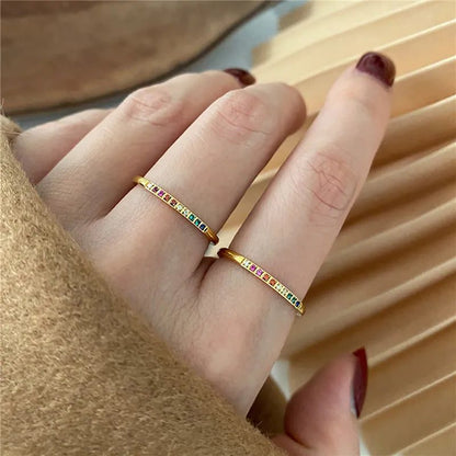 Waterproof Rainbow Zircon Stone Rings for Women