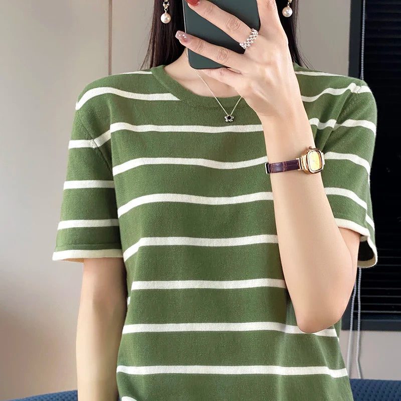 Casual Striped Cotton T-Shirt for Women