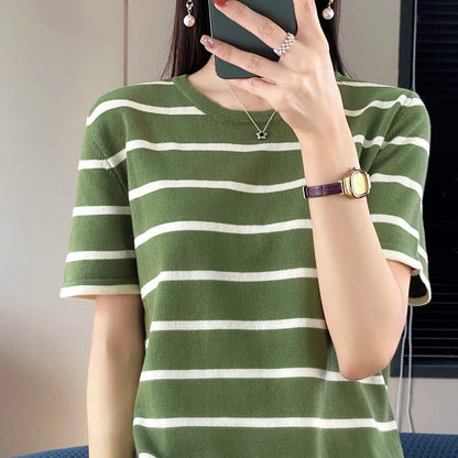 Casual Striped Cotton T-Shirt for Women