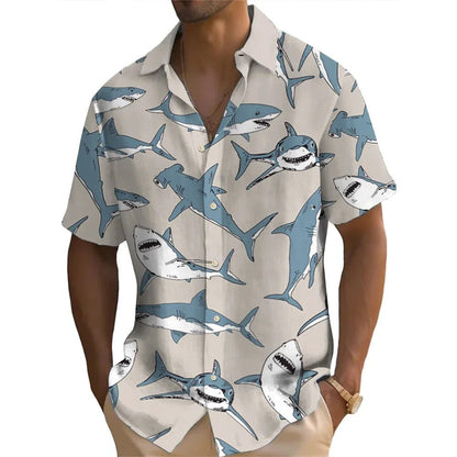 2024 Men's Hawaiian Shirts 3D Shark Print