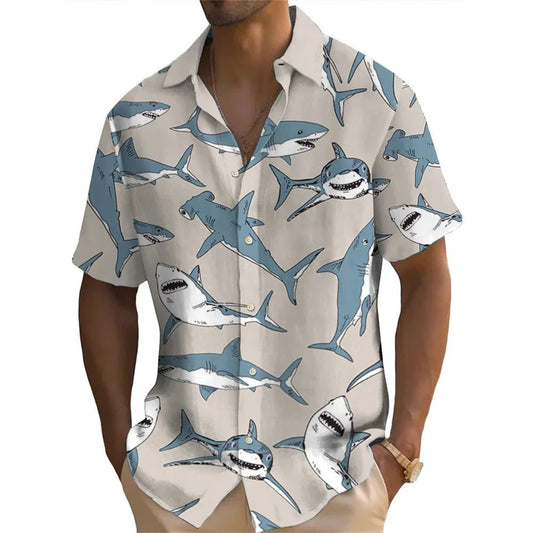 2024 Men's Hawaiian Shirts 3D Shark Print