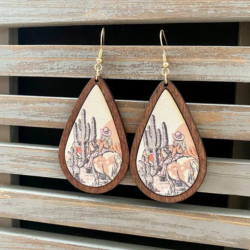 Western Cactus Bull Teardrop Earrings for Women