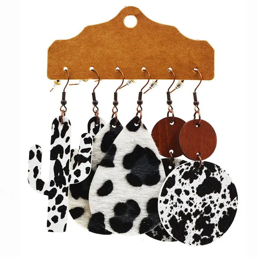 Vintage Western Earrings Set: Leopard Cheetah Cactus