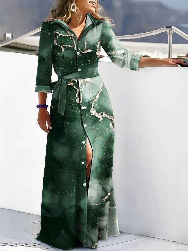 Elegant Striped Lace-Up Shirt Dresses for Women