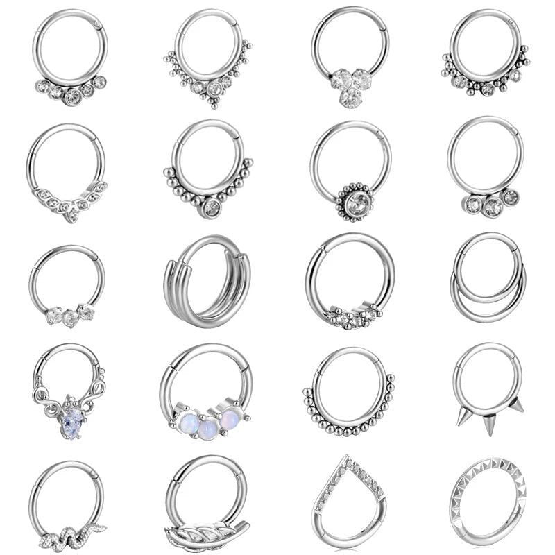 Opal Titanium Septum Ring for Cartilage Piercing