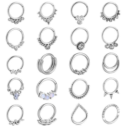 Opal Titanium Septum Ring for Cartilage Piercing