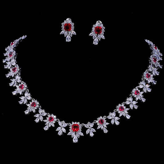 Luxury Retro Red Zirconia Wedding Jewelry Set