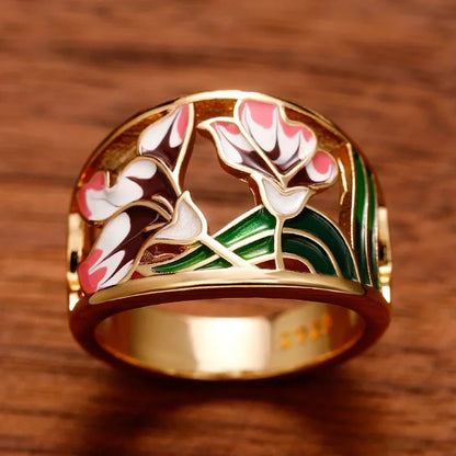 Luxury Green Leaf Enamel Women's Ring