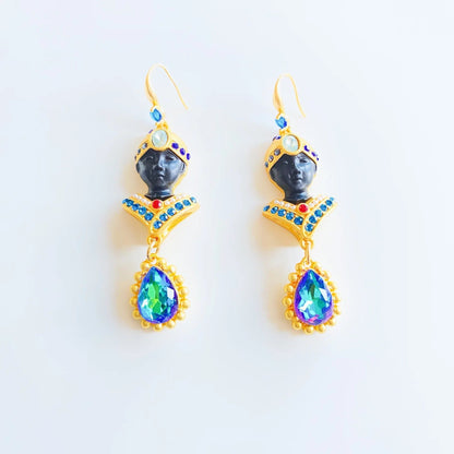 Elegant Vintage Blue Crystal Western Earrings