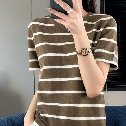 Casual Striped Cotton T-Shirt for Women