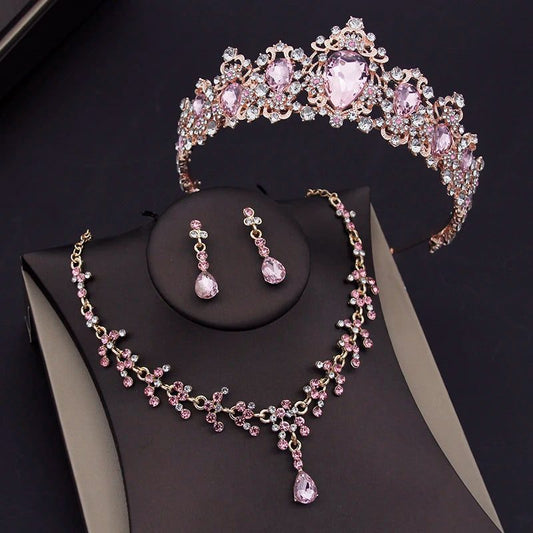 Luxury Pink Crystal Bridal Jewelry Sets