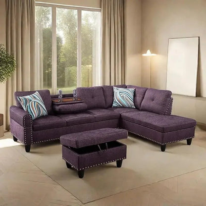 Modern L-Shaped Sofa with Ottoman for Living Room