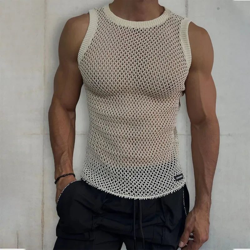 Men's Casual Mesh Sleeveless Knit Tank Top