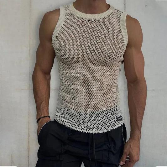 Men's Casual Mesh Sleeveless Knit Tank Top