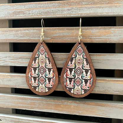 Western Cactus Bull Teardrop Earrings for Women