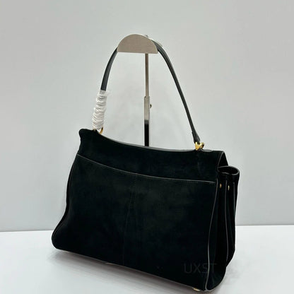 Trendy Suede Tote Bag with Metal Buckle