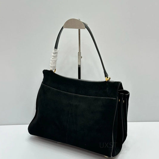Trendy Suede Tote Bag with Metal Buckle