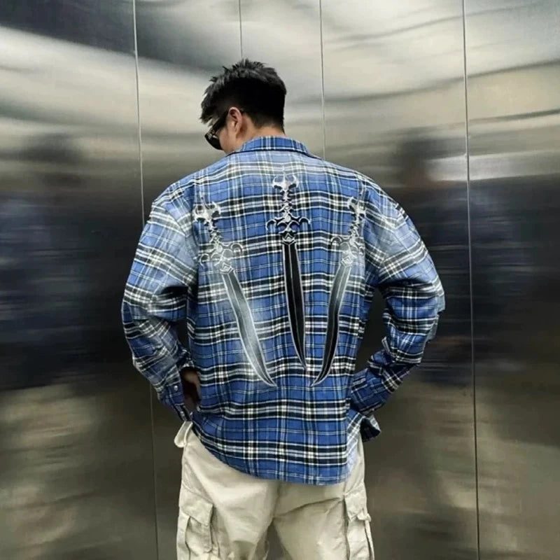 Trendy Oversized Plaid Flannel Shirt for Men