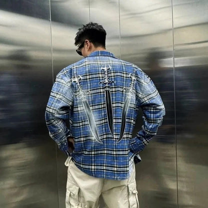 Trendy Oversized Plaid Flannel Shirt for Men