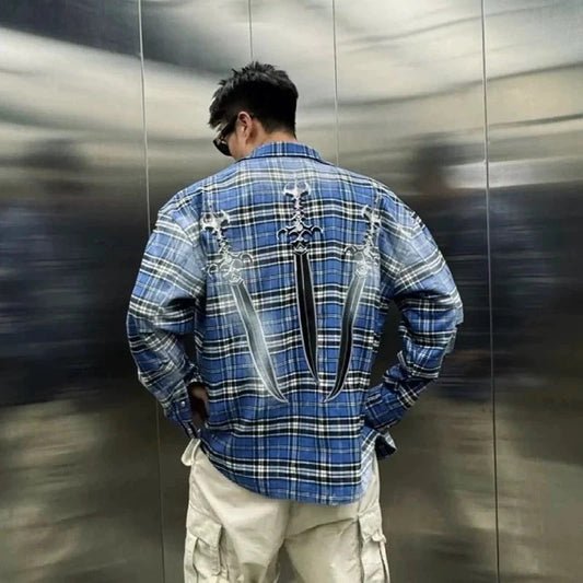 Trendy Oversized Plaid Flannel Shirt for Men