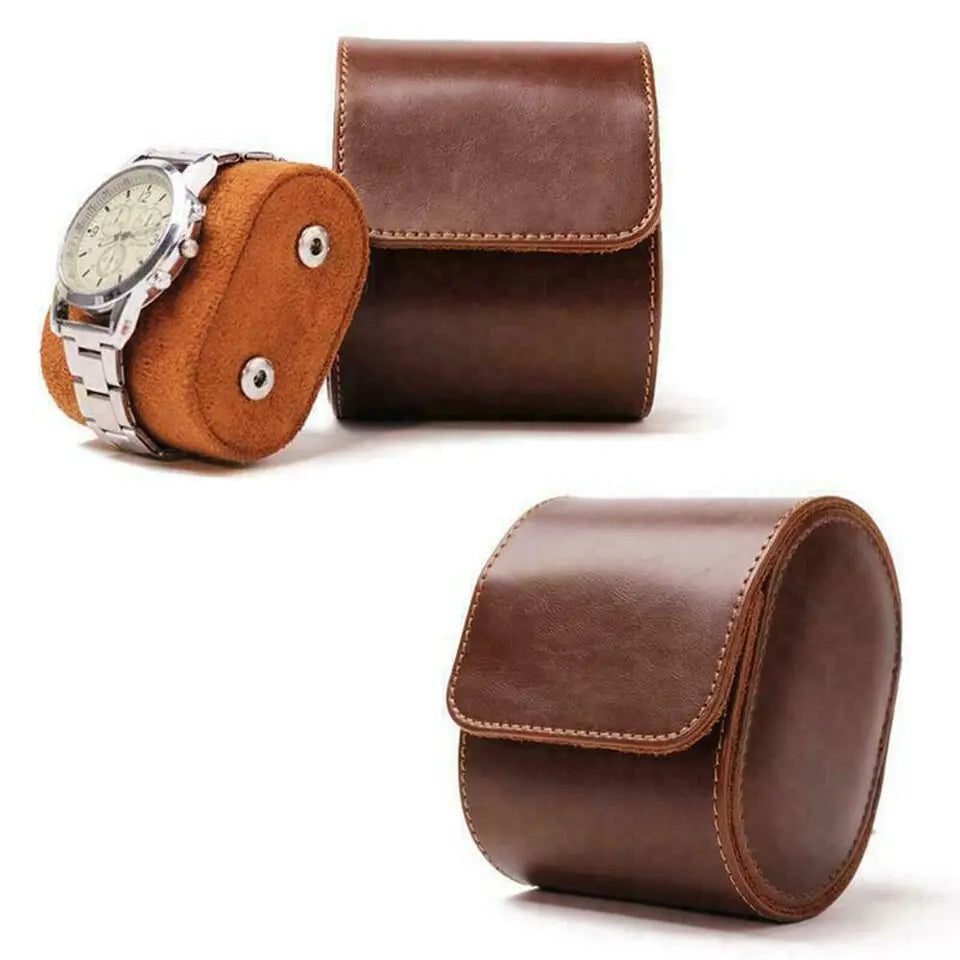 Portable Vintage Leather Watch Roll Travel Case