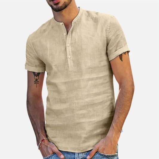 Men's Summer Cotton Linen Short Sleeve Shirt