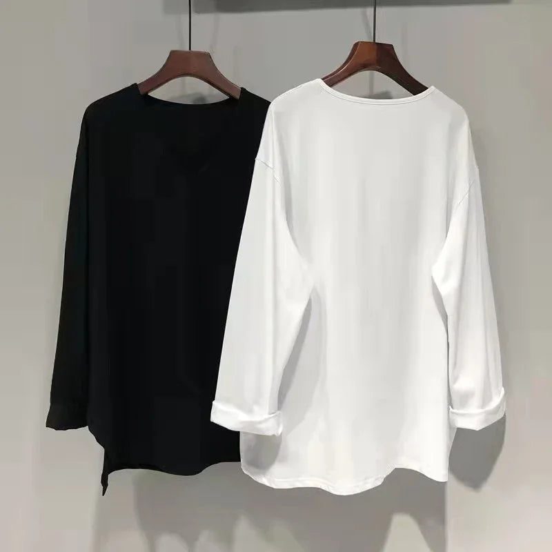Trendy Oversized V-Neck Cotton T-Shirts for Women