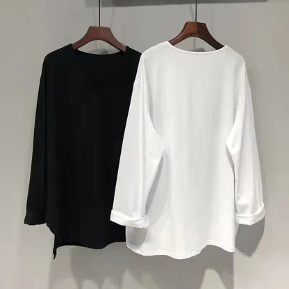 Trendy Oversized V-Neck Cotton T-Shirts for Women