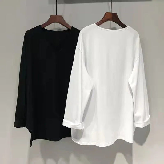 Trendy Oversized V-Neck Cotton T-Shirts for Women
