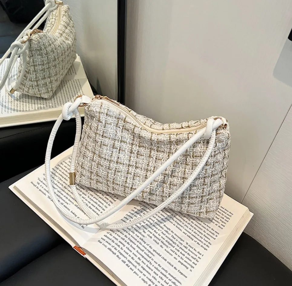 Luxury Woolen Plaid Crossbody Bag for Parties