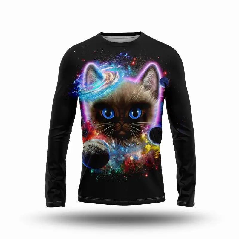 Funny Christmas Cat Print Long Sleeve T-Shirt