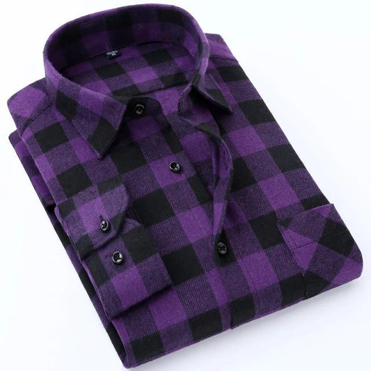 Men's Slim-Fit Flannel Plaid Shirt - Comfortable