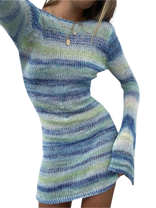 Elegant Women’s Autumn Knitted Striped Dress