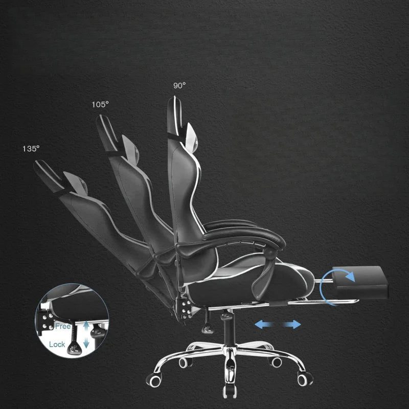 Adjustable Gaming Chair with Footrest and Support