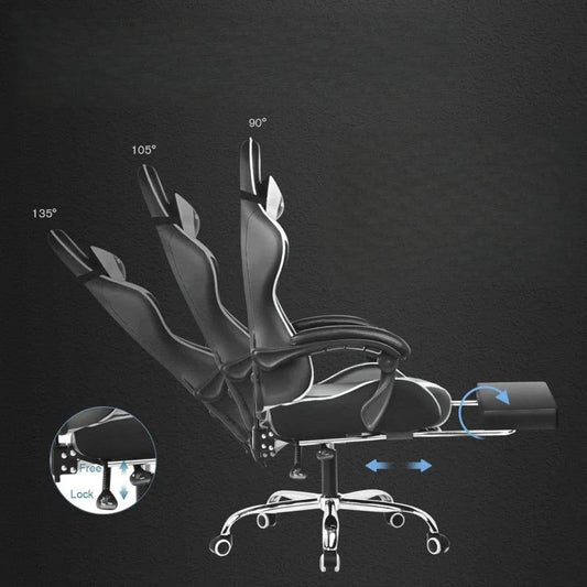 Adjustable Gaming Chair with Footrest and Support