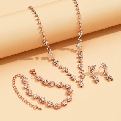 Rose Gold Rhinestone Wedding Jewelry Set for Brides