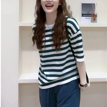2024 Summer Striped Cotton T-Shirts for Women