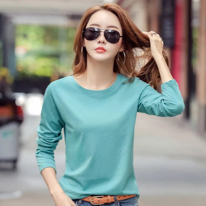 Plus Size Long Sleeve Cotton T-Shirts for Women