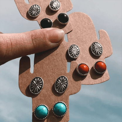 Navajo Turquoise Concho Stud Earrings Set