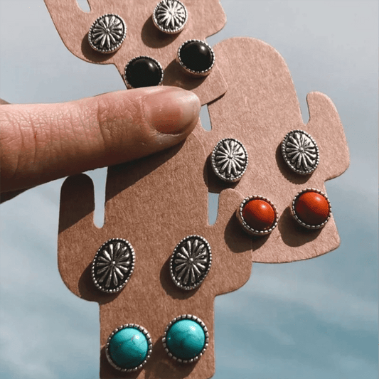 Navajo Turquoise Concho Stud Earrings Set