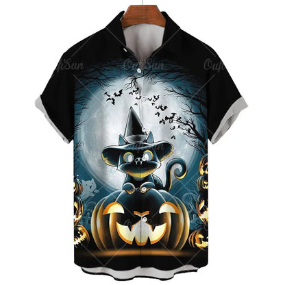Men's Hawaiian Halloween Shirt with Devil Print